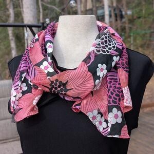 Pink Floral Silky Scarf